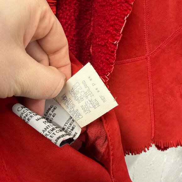 Audrey Talbott Red Leather Artisan Jacket Medium Coat Leather Wool Beautiful - Picture 9 of 12